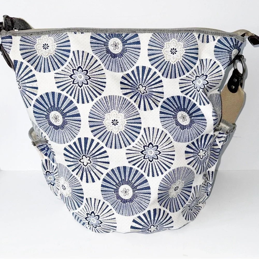 Oioi Be Spicy Diaper Bag Messenger Navy Medallion on Ivory Design